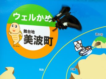 地図を横切るモンキアゲハ